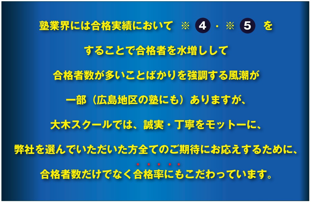 中学受験 合格実績ポリシー|広島の中学受験塾 大木スクール(ガラス張りの実績公表) | 広島の学習塾・進学塾・個別指導|大木スクール