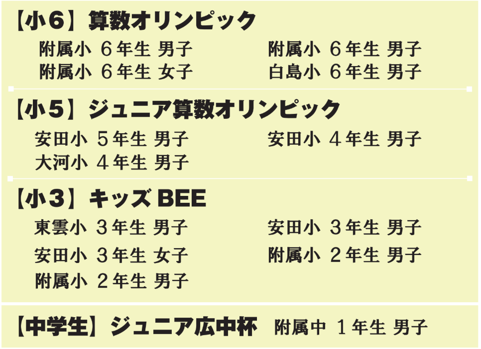 算数オリンピック 金メダル ファイナル大会 | 広島の学習塾・進学塾・個別指導|大木スクール